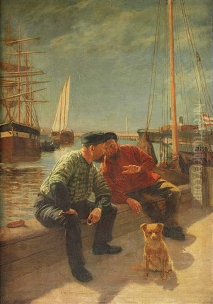 Zwei Fischer Am Quai Oil Painting by Karl Behm