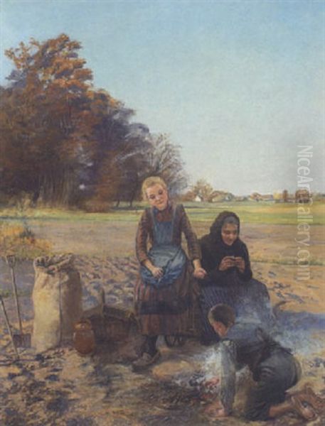 Rast Bei Der Kartoffelernte Oil Painting by Karl Behm