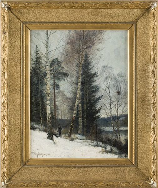 Jagare I Vinterlandskap Oil Painting by Vilhelm Emanuel Behm