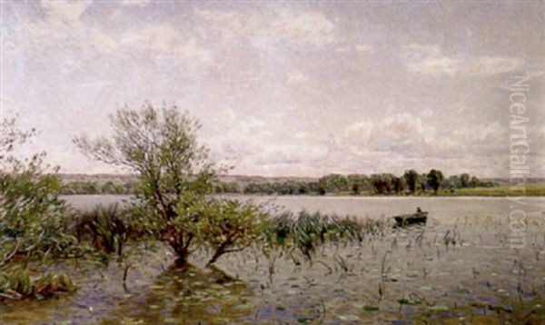 Seelandschaft Im Fruhling Mit Ruderboot Oil Painting by Vilhelm Emanuel Behm