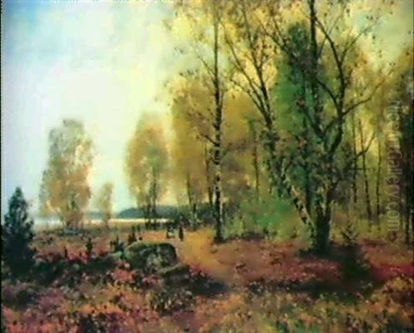 Promenerande Kvinnor I Skogsdunge Vid Insjo [med: Uppkl Oil Painting by Vilhelm Emanuel Behm