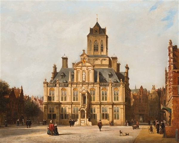 Town Hall Of Delft Oil Painting by Carel Jacobus Behr