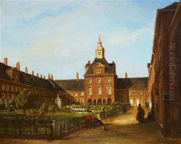 A View Of The Hofje Van Nieuwkoop In The Hague by Carel Jacobus Behr