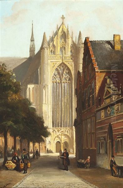 The Hooglandse Church And The Burgerweeshuis In Leiden Oil Painting by Carel Jacobus Behr