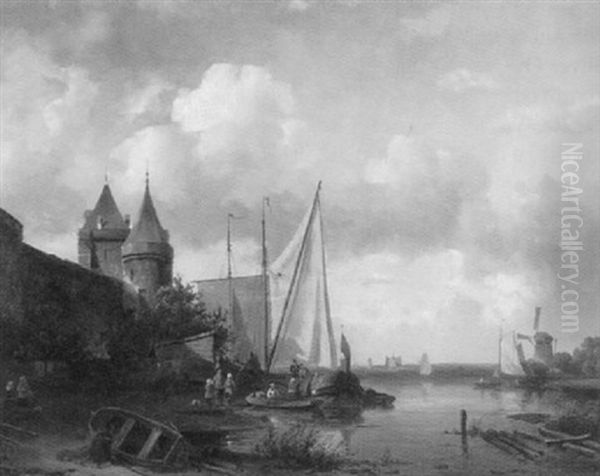 A Part Of A Dutch Port Oil Painting by Carel Jacobus Behr