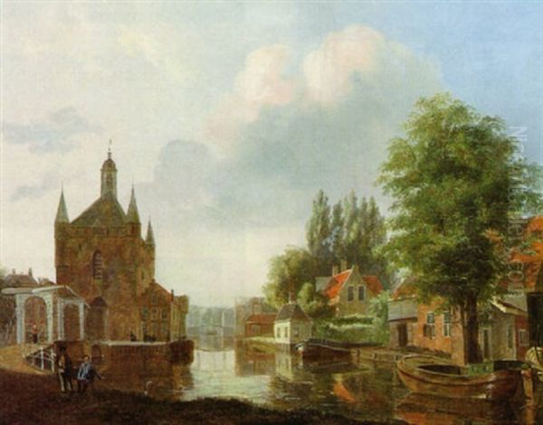 Canal Scene Oil Painting by Carel Jacobus Behr