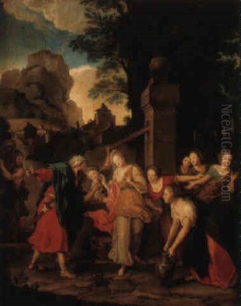 Rebecca And Eliezer At The Well Oil Painting by Johann Phillipp Behr