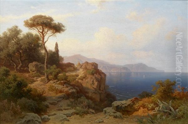 Kuste Bei Nizza Oil Painting by August Behrendsen