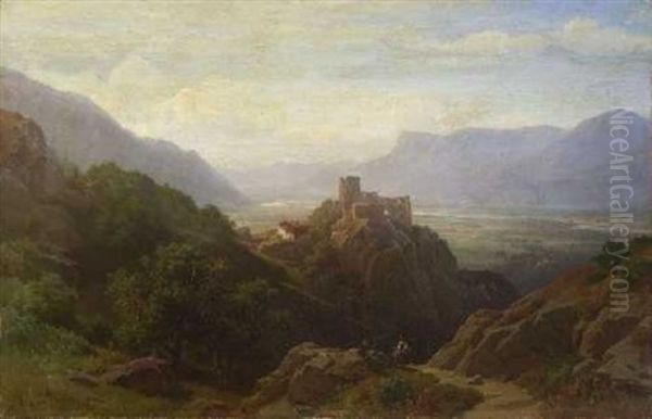 Das Etschtal Bei Meran Oil Painting by August Behrendsen