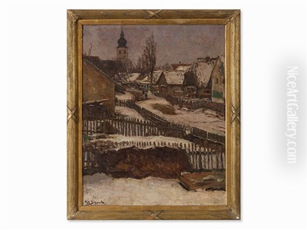 Village In Winter Oil Painting by Fritz Behrendt