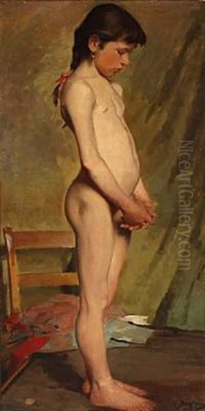 A Little Girl As Model (study) Oil Painting by Hermann Behrens