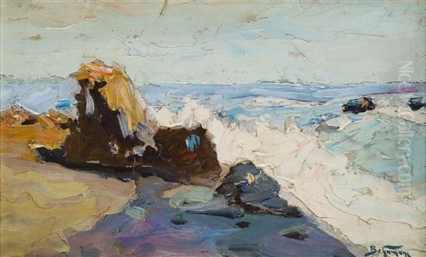 Rocky Coast Oil Painting by Adolf Behrmann