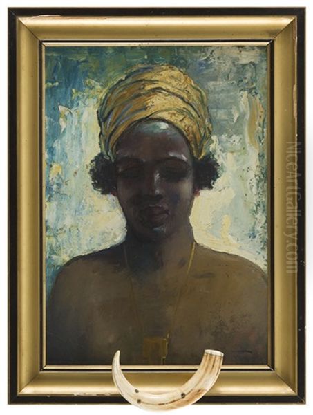 Woman In Yellow Turban Oil Painting by Adolf Behrmann