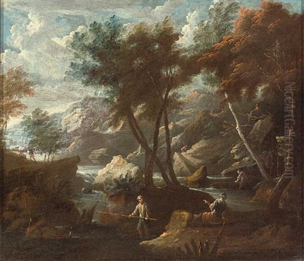 Paar Arkadische Landschaften Mit Figurenstaffage Oil Painting by Joachim Franz Beich