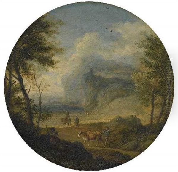 Phantastische Gebirgslandschaft Mit Figurenstaffage Oil Painting by Joachim Franz Beich