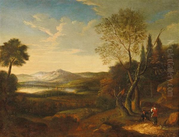 Weite Landschaft Mit Wanderern Am Wegesrand Oil Painting by Joachim Franz Beich