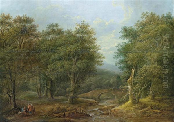 Waldlandschaft Mit Rastenden An Einem Bach Oil Painting by Joachim Franz Beich