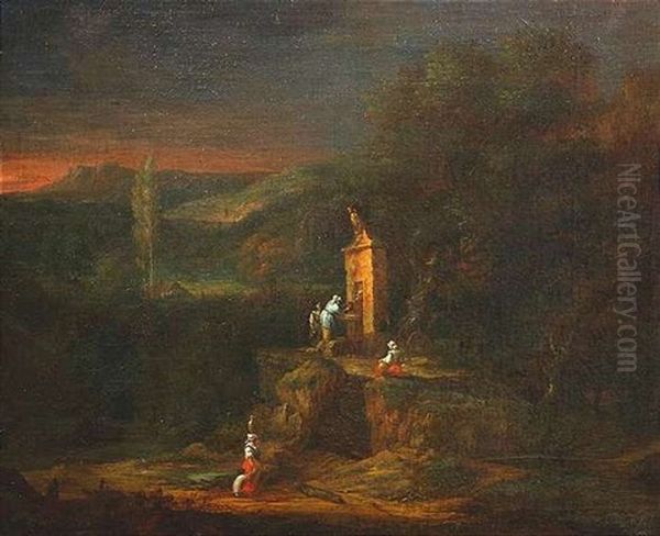 Frauen An Einem Brunnen In Italianisierender Landschaft Oil Painting by Joachim Franz Beich