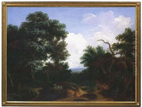 Waldumsaumter Hohlweg Mit Blick Auf Eine Lichtdurchflutete Mediterrane Landschaft Oil Painting by Joachim Franz Beich