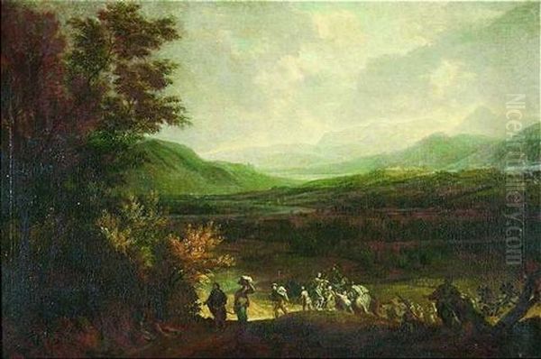 Ausgedehnte Fluslandschaft Mit Ziehendem Volk Oil Painting by Joachim Franz Beich