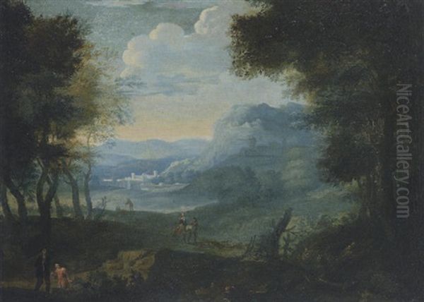 Heroische Landschaft Mit Einer Antiken Stadt Im Gebirgstal In Der Ferne Oil Painting by Joachim Franz Beich