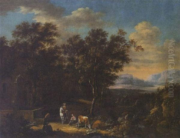 Waldlandschaft Mit Einer Brunnenanlage Oil Painting by Joachim Franz Beich