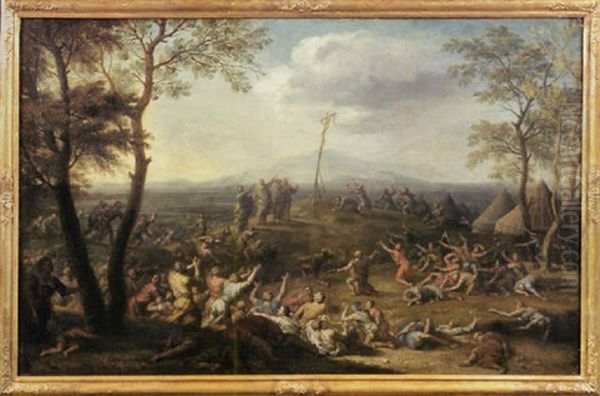 Moses Errichtet Auf Gottes Geheis Die Eherne Schlange, Um Das Volk Israel Vor Einer Todlichen Krankheit Zu Retten Oil Painting by Joachim Franz Beich