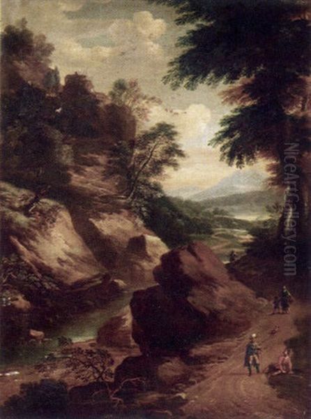 Fluslandschaft In Den Bergen Oil Painting by Joachim Franz Beich