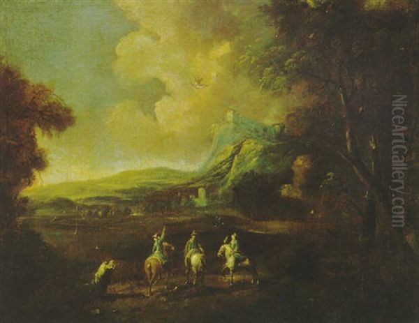 Falkenjagd In Einer Gebirgigen Landschaft Oil Painting by Joachim Franz Beich