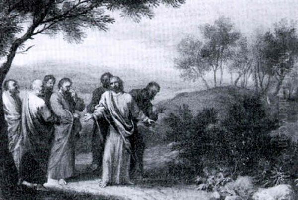 Christ Preaching To His Disciples In A Landscape Oil Painting by Joachim Franz Beich