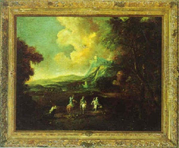 Falkenjagd In Einer Gebirgigen Landschaft Oil Painting by Joachim Franz Beich