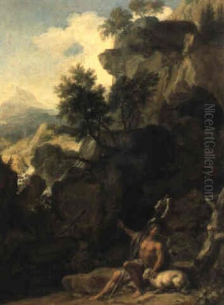 Johannes Der Taufer In Einer Felsigen Landschaft Oil Painting by Joachim Franz Beich