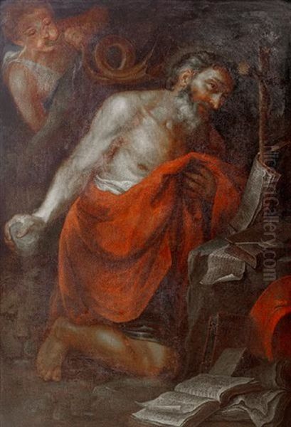 Saint Jerome Listening To An Angel's Trumpet Oil Painting by Giovanni Battista Beinaschi