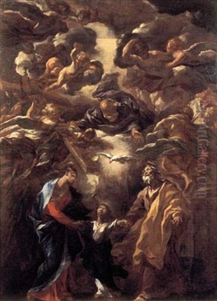 La Sainte Famille, Dieu Le Pere Et Le Saint Esprit Avec Les Anges Portant Les Instruments De La Passion Oil Painting by Giovanni Battista Beinaschi