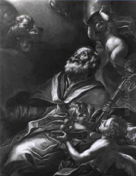 San Nicola Da Bari E Angeli Oil Painting by Giovanni Battista Beinaschi