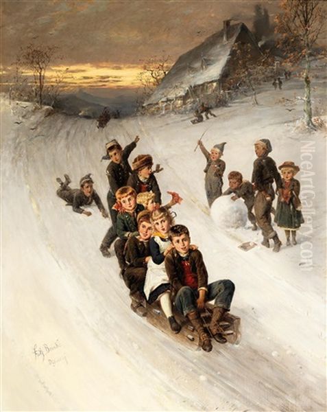 Die Winterfreunden Oil Painting by Fritz Beinke