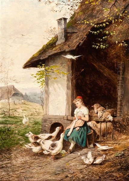 The Goose Girl Oil Painting by Fritz Beinke