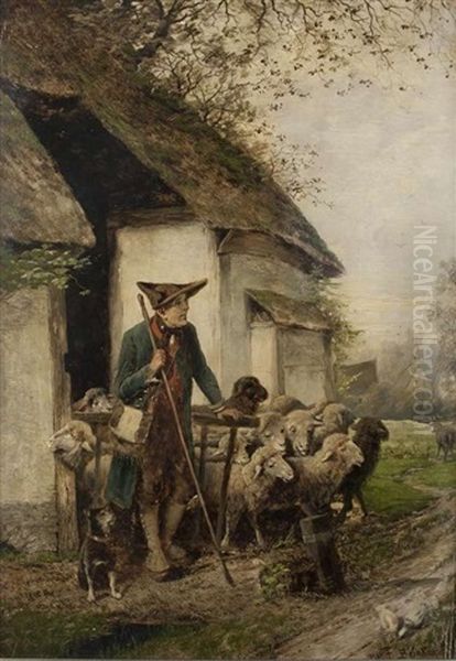 Paar Gemalde Mit Hirtenszenen Oil Painting by Fritz Beinke