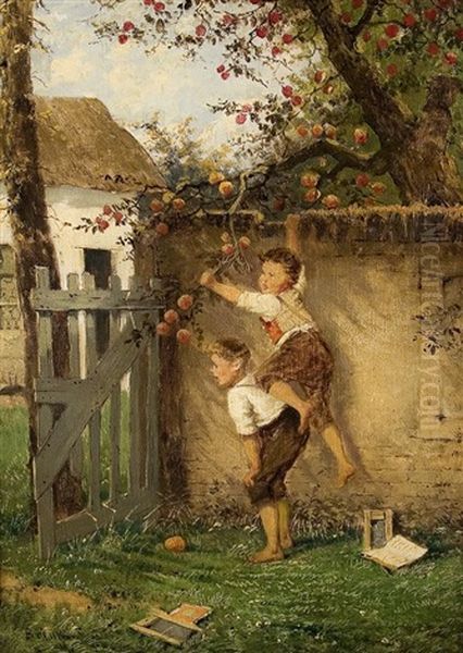 Die Kleinen Apfeldiebe Oil Painting by Fritz Beinke