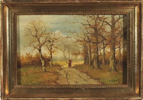 Wanderin In Einer Herbstallee Oil Painting by Fritz Beinke