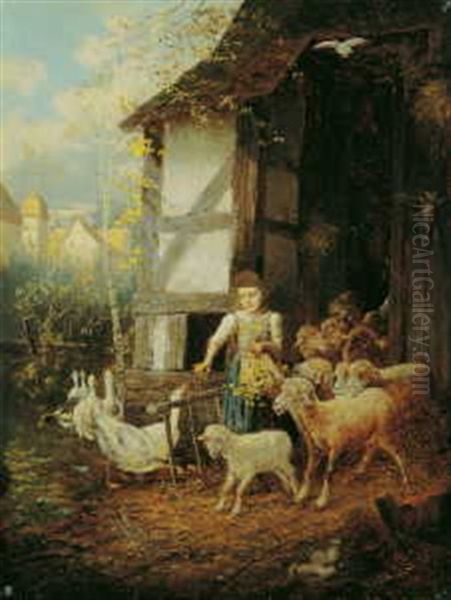 Auf Dem Bauernhof Oil Painting by Fritz Beinke