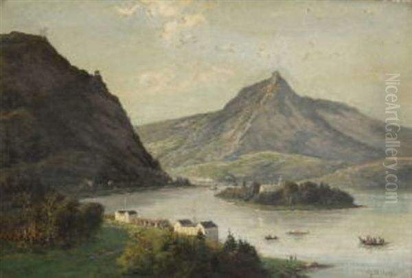 Rheinlandschaft Mit Kloster Nonnenwerth Und Drachenfels Oil Painting by Fritz Beinke