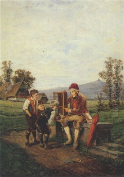 Kinder Bestaunen Eine Weisse Ratte Im Kafig by Fritz Beinke