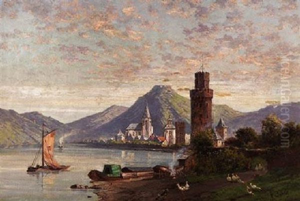 Das Rheintal Bei Oberwesel Oil Painting by Fritz Beinke