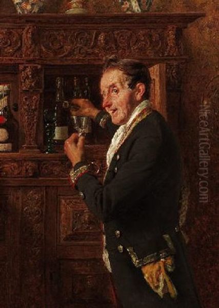 Kammerdiener Mit Einem Probierglas Am Buffet Oil Painting by Fritz Beinke