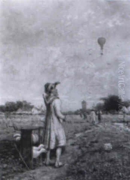 Der Flug Des Warmluftballons Oil Painting by Fritz Beinke