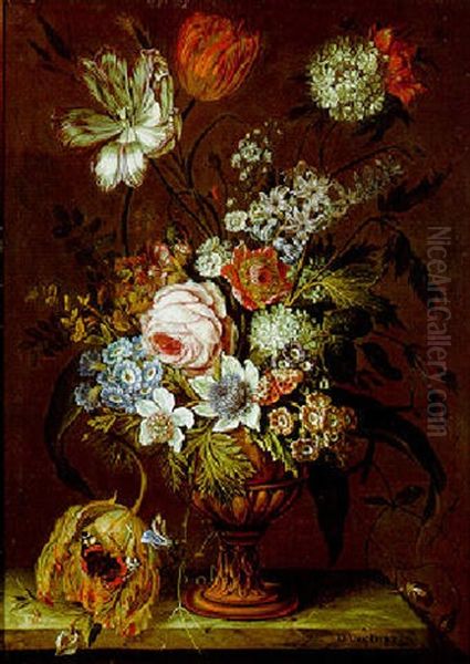 Blumenstraus In Einer Vase Auf Einem Marmortisch Oil Painting by Daniel van Beke