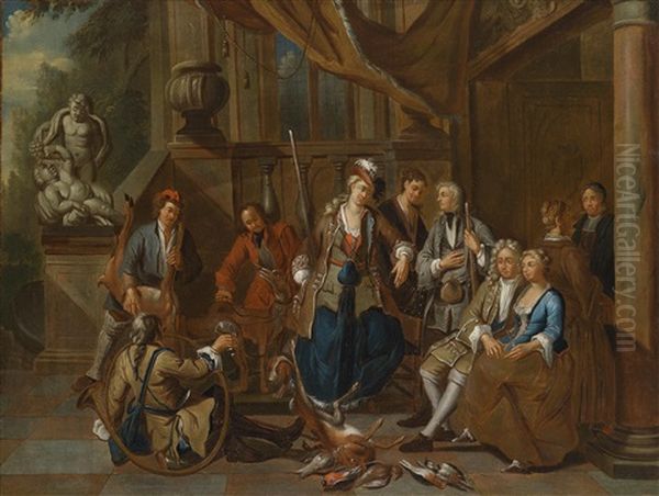 Eine Elegante Gesellschaft Kehrt Von Der Jagd Zuruck Oil Painting by Ignace van der Beken