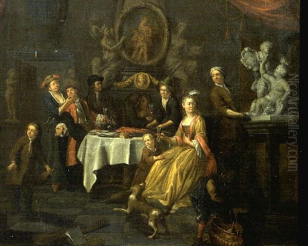 Le Repas Familial Autour Du Homard Oil Painting by Ignace van der Beken