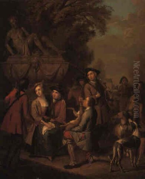 Huntsmen Presenting Game To A Gentleman And His Companion Oil Painting by Ignace van der Beken